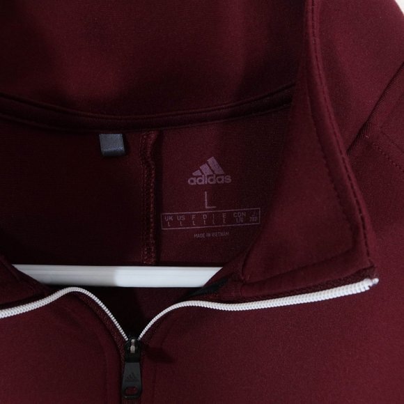 ADIDAS L Burgundy White Three Stripe Shoulder 1/4 Zip Moisture Wicking Jacket - Picture 4 of 4